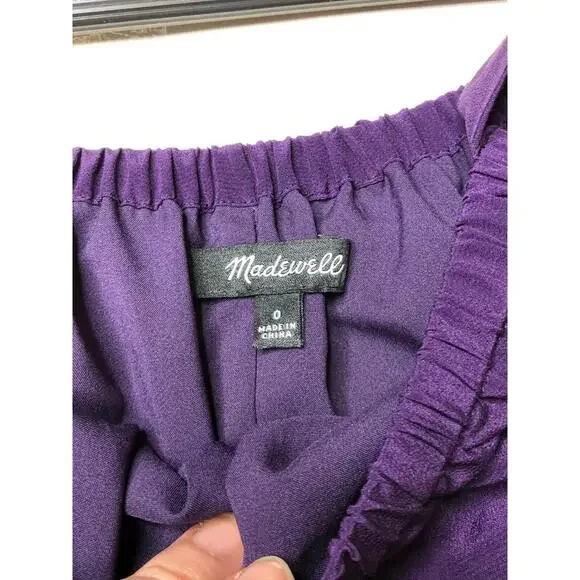 Madewell Womens 100% Silk Cold Shoulder Shift Short Dress Tunic Purple Lined 0 - Picture 6 of 8